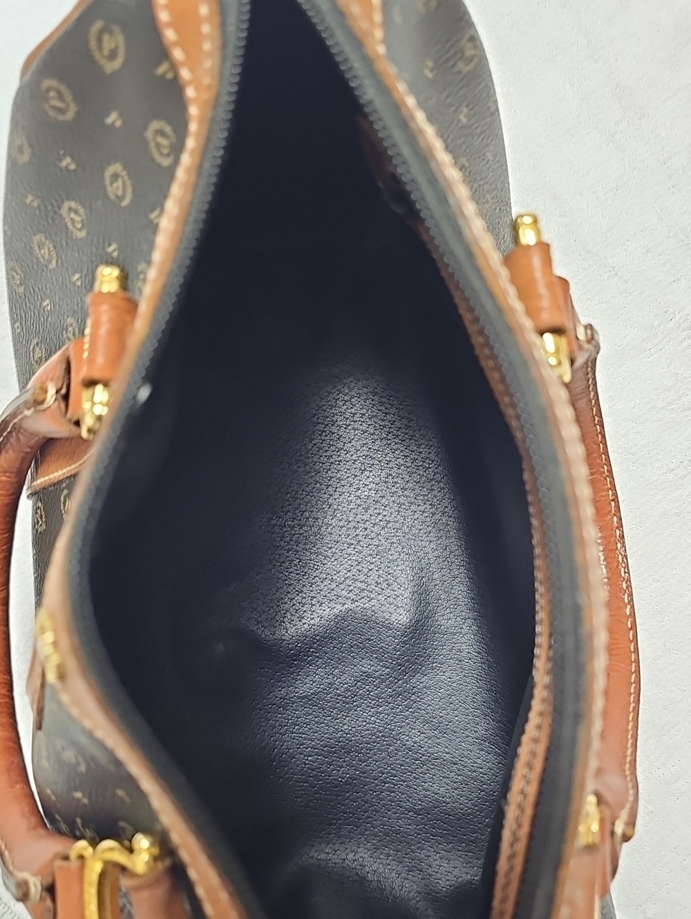 Vintage Pollini Black Monogram Satchel with Brown Trim - Picture 10 of 10